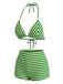 Set Bikini Halter Verde a Righe in Spugna Anni '50