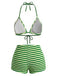 Set Bikini Halter Verde a Righe in Spugna Anni '50