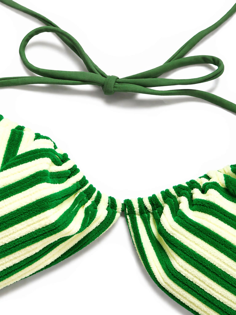 Set Bikini Halter Verde a Righe in Spugna Anni '50