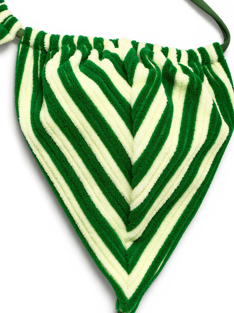 Set Bikini Halter Verde a Righe in Spugna Anni '50