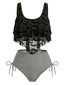 Set Tankini Anni '70 Gotico in Rete a Righe con Stampa Pipistrello