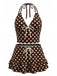 Costume da Bagno a Pois Halter con Volant - Marrone Anni '50