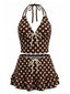 Costumi Marrone Anni '50 a Pois con Scollo All'Americana e Volant