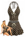 Costumi Marrone Anni '50 a Pois con Scollo All'Americana e Volant
