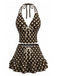 Costumi Marrone Anni '50 a Pois con Scollo All'Americana e Volant
