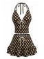 Costumi Marrone Anni '50 a Pois con Scollo All'Americana e Volant