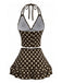 Costumi Marrone Anni '50 a Pois con Scollo All'Americana e Volant