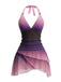 Set Tankini Lavanda Anni '80 Ombré Arricciato con Scollo All'americana