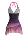 Set Tankini Lavanda Anni '80 Ombré Arricciato con Scollo All'americana