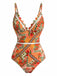 Costume da Bagno Floreale Hollow Patchwork - Arancione Anni '40 2