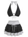 2PCS Set Bikini Nero Halter a Pois e Copricostume Anni '40 2