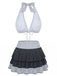 2PCS Set Bikini Nero Halter a Pois e Copricostume Anni '40 3