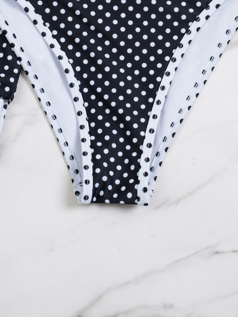 2PCS Set Bikini Nero Halter a Pois e Copricostume Anni '40 7