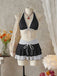 2PCS Set Bikini Nero Halter a Pois e Copricostume Anni '40 4