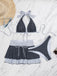 2PCS Set Bikini Nero Halter a Pois e Copricostume Anni '40 5
