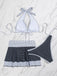 2PCS Set Bikini Nero Halter a Pois e Copricostume Anni '40 6