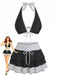 2PCS Set Bikini Nero Halter a Pois e Copricostume Anni '40