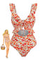 Costumi Intero Arancione Anni '40 Floreale con Volant e Cut-Out
