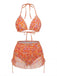Set Bikini Arancione Floreale con Copricostume Anni '70 2