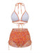 Set Bikini Arancione Floreale con Copricostume Anni '70 3
