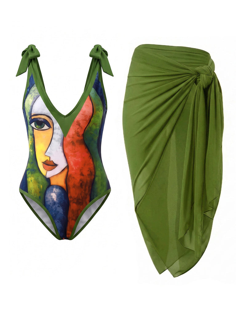 [Prevendita] 2PCS Costume Multicolore Colorblock Astratto e Copricostume Anni '60