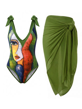 [Prevendita] 2PCS Costume Multicolore Colorblock Astratto e Copricostume Anni '60