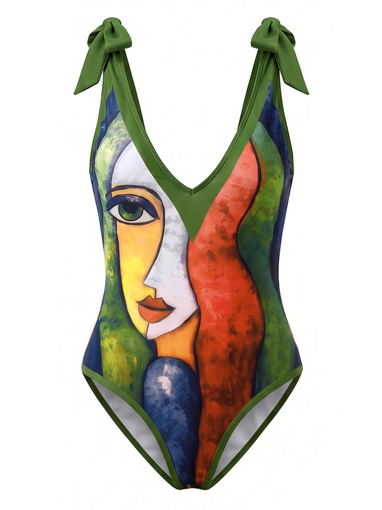 [Prevendita] 2PCS Costume Multicolore Colorblock Astratto e Copricostume Anni '60 2