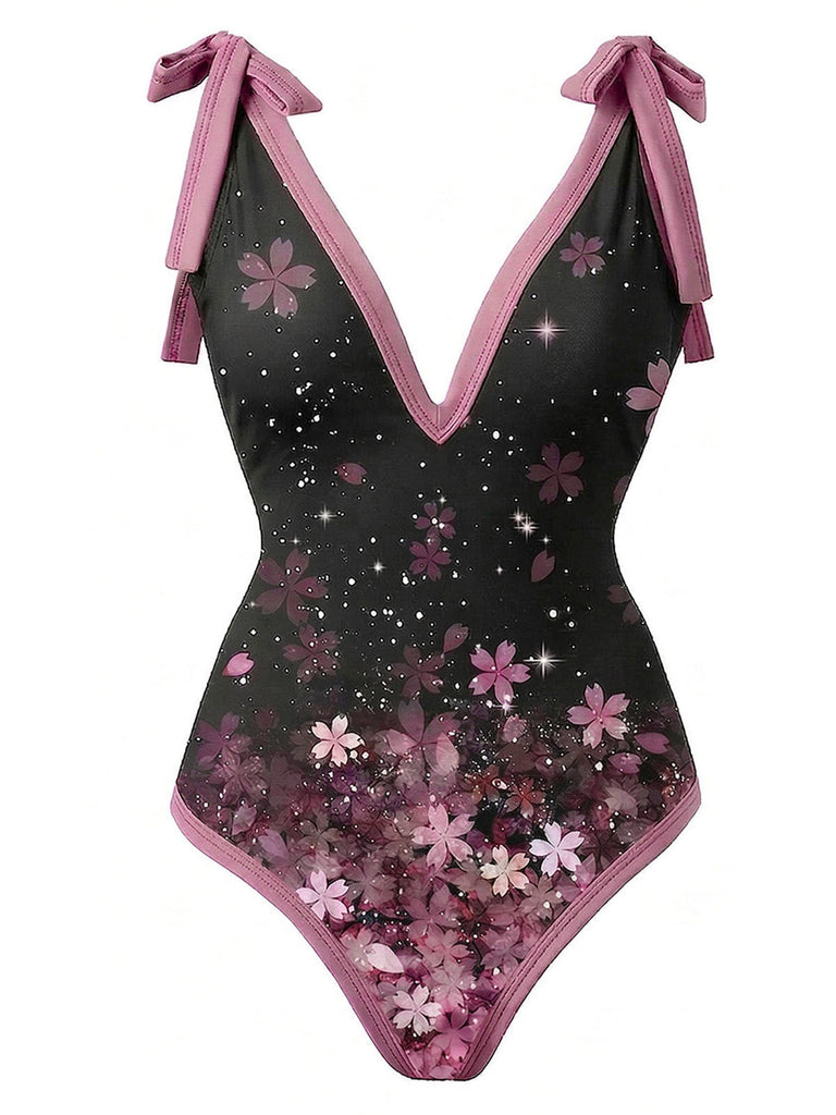 [Prevendita] 2PCS Costume Intero Rosa con Fiori di Ciliegio e Copricostume Anni '50 2
