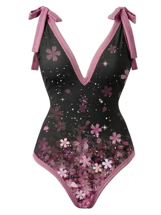 [Prevendita] 2PCS Costume Intero Rosa con Fiori di Ciliegio e Copricostume Anni '50 2
