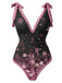 [Prevendita] 2PCS Costume Intero Rosa con Fiori di Ciliegio e Copricostume Anni '50 2
