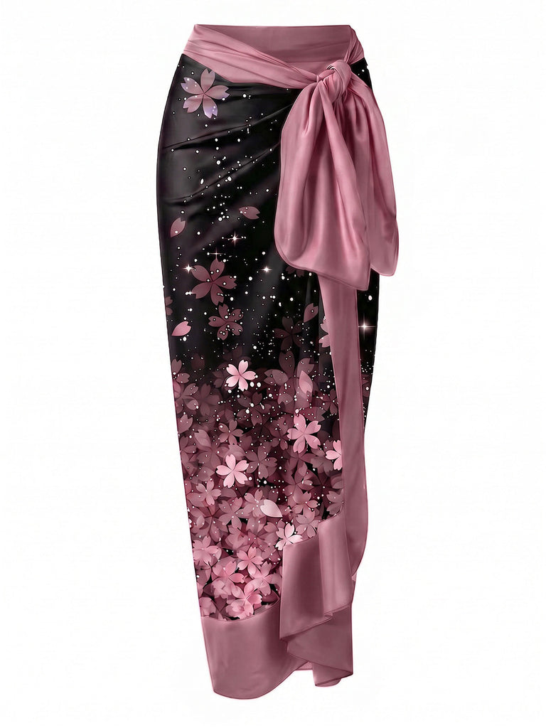 [Prevendita] 2PCS Costume Intero Rosa con Fiori di Ciliegio e Copricostume Anni '50 3