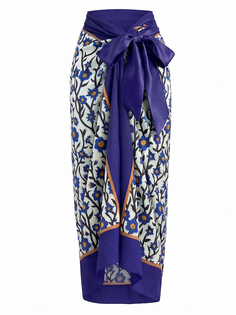 [Prevendita] Costume 2PCS con Copricostume Floreale con Fiocco Blu Anni '50 3