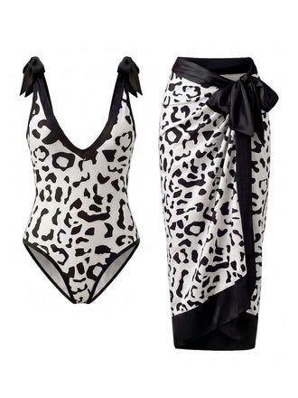 [Prevendita] Costume Intero Leopardato con Scollo a V e Copricostume Anni '80