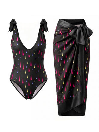 [Prevendita] Costume da Bagno Scollo a V Neon Raindrop con Spalline Annodate Anni '80