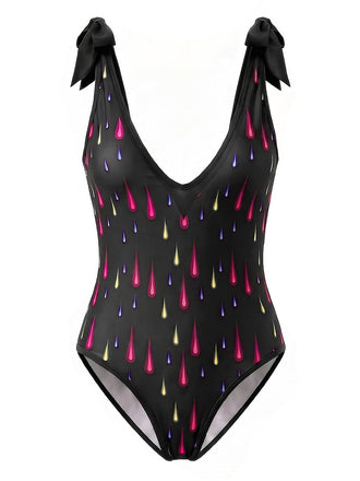 [Prevendita] Costume da Bagno Scollo a V Neon Raindrop con Spalline Annodate Anni '80 2