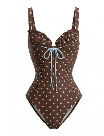 [Prevendita] Costume Intero Colorblock a Pois Caffè Chiaro Anni '60