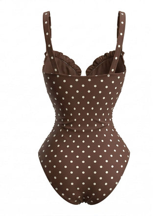[Prevendita] Costume Intero Colorblock a Pois Caffè Chiaro Anni '60 2