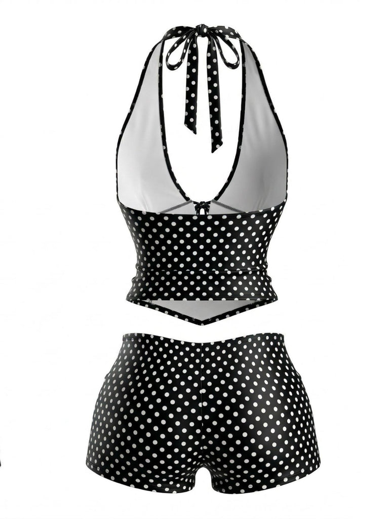 [Prevendita] Set Tankini Nero a Pois con Allacciatura all'Americana Anni '60 2