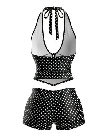 [Prevendita] Set Tankini Nero a Pois con Allacciatura all'Americana Anni '60 2