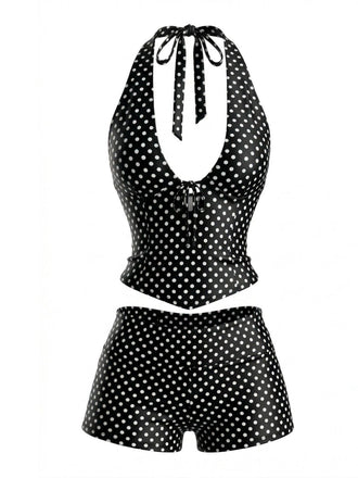 [Prevendita] Set Tankini Nero a Pois con Allacciatura all'Americana Anni '60