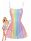 [Prevendita] Costumi Intero con Gonna Multicolore Anni '40 a Righe Arcobaleno