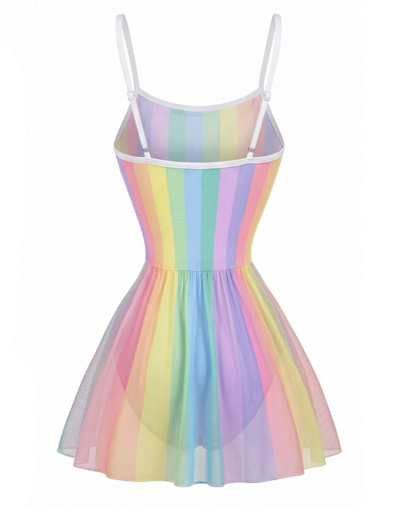 [Prevendita] Costume Intero con Gonna a Righe Arcobaleno Multicolore Anni '40 4