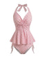 [Prevendita] Set Tankini Rosa Anni '50 a Quadri a Volant con Scollo All'americana