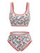 Set Tankini Rosso Anni '50 Floreale con Scollo a U con Bordo Zigzag