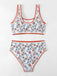 Set Tankini Rosso Anni '50 Floreale con Scollo a U con Bordo Zigzag