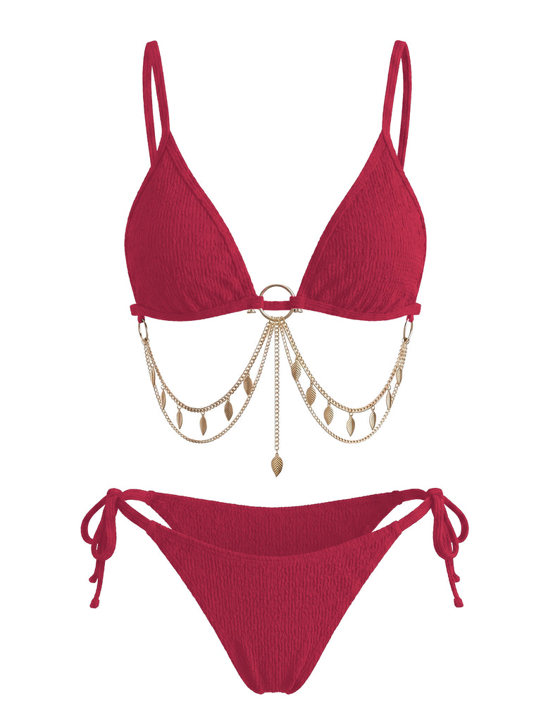 Set Bikini Anni '60 Triangolo Costolato con Catena Dorata
