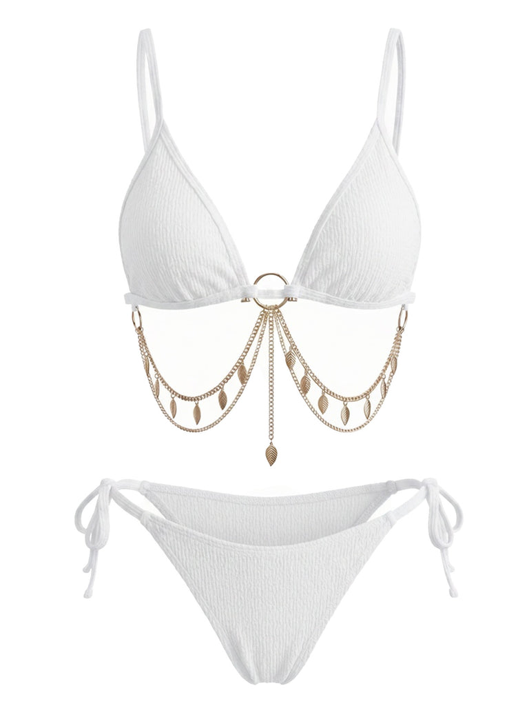 Set Bikini Anni '60 Triangolo Costolato con Catena Dorata