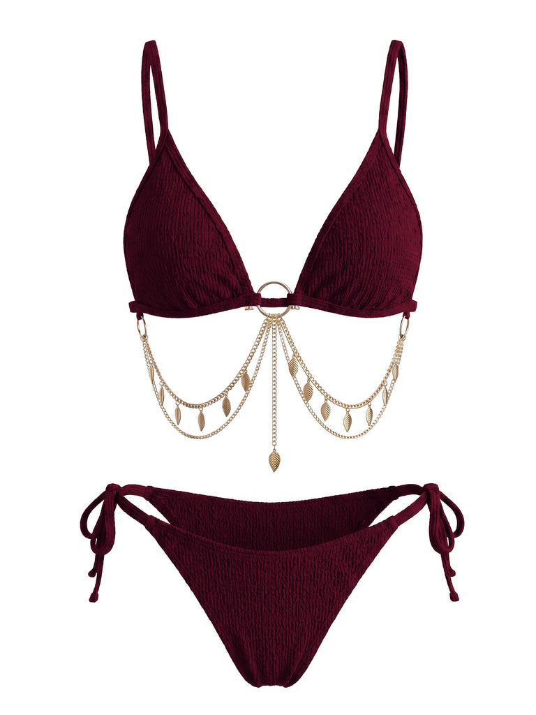 Set Bikini Anni '60 Triangolo Costolato con Catena Dorata