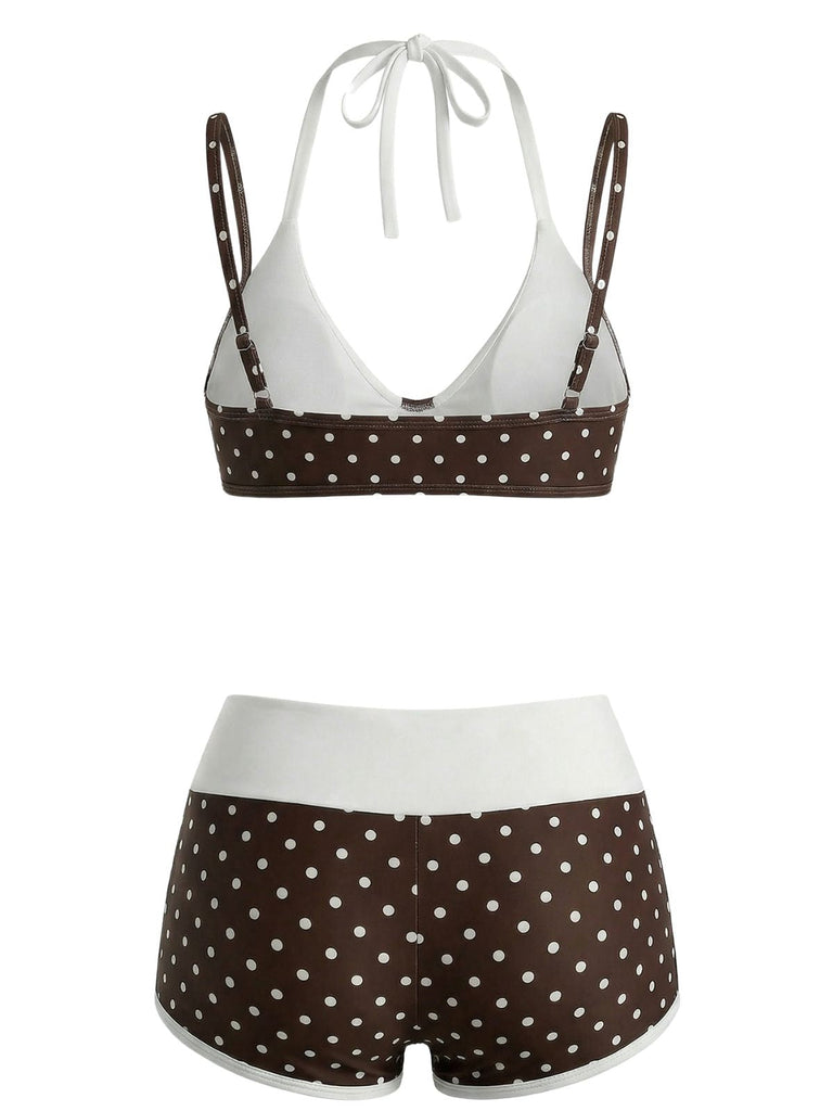 [Prevendita] Costume da Bagno a Pois Doppio Strato - Marrone Anni '50 2