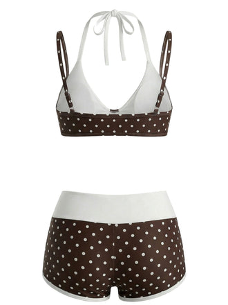 [Prevendita] Costume da Bagno a Pois Doppio Strato - Marrone Anni '50 2